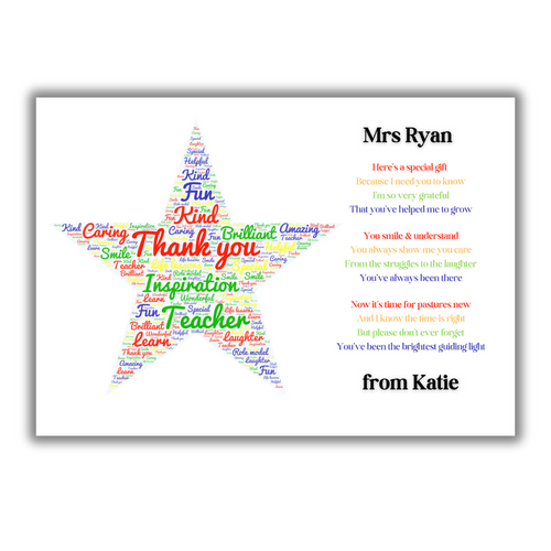 Personalised Teacher Thank You A4 Print