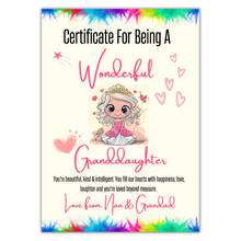 Load image into Gallery viewer, A Wonderful Granddaughter/Grandson Certificate - Personalised