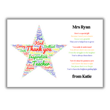 Load image into Gallery viewer, Personalised Teacher Thank You A4 Print