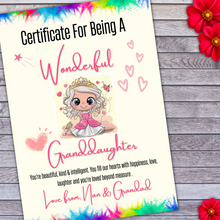 Cargar imagen en el visor de la galería, A Wonderful Granddaughter/Grandson Certificate - Personalised