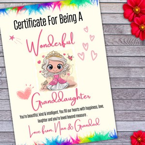 A Wonderful Granddaughter/Grandson Certificate - Personalised