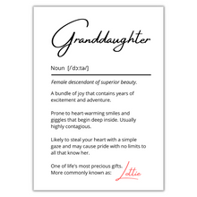 Cargar imagen en el visor de la galería, Grandson &amp; Granddaughter Personalised Dictionary Definition Prints (Aus)