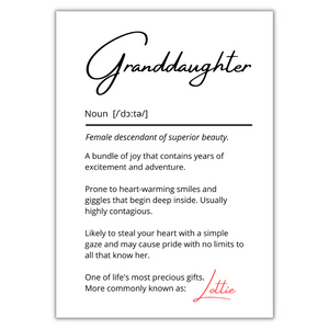 Grandson & Granddaughter Personalised Dictionary Definition Prints (Aus)