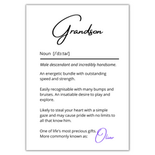Cargar imagen en el visor de la galería, Grandson &amp; Granddaughter Personalised Dictionary Definition Prints (Aus)
