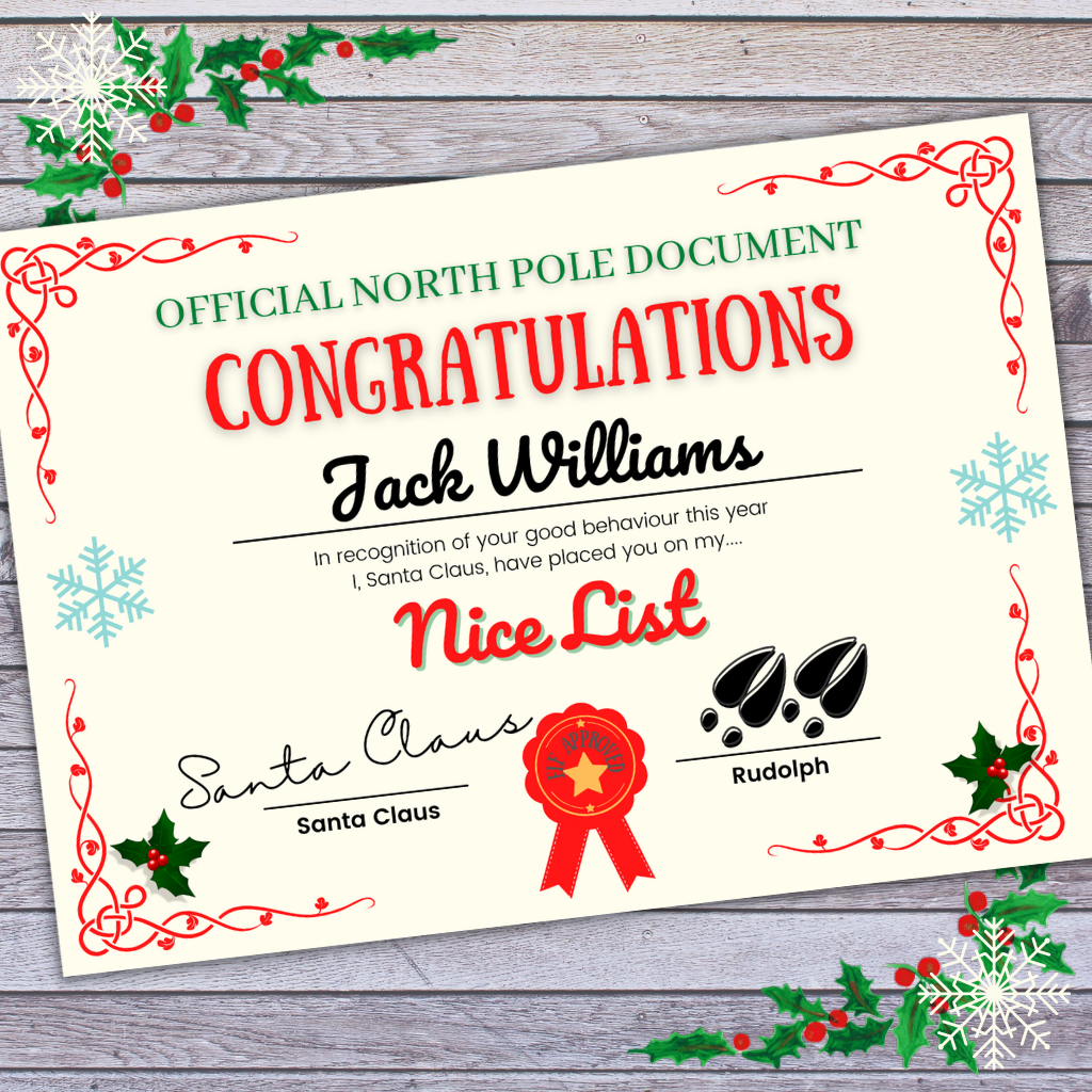 Santa's Nice List Official Certificate - A4 size